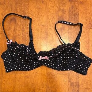 VTG Victoria's Secret Sexy Little Things Sheer Demi Bra 34C Black Pink Polka Dot